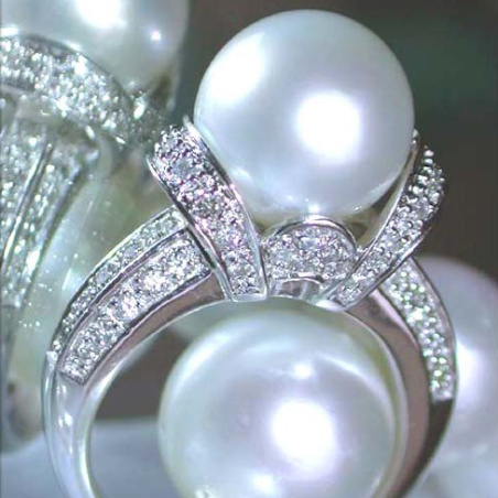 Südseeperle Ring mit Brillanten in Weißgold