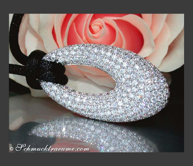 Opulent Diamond Donut Pendant on a Satin Cord Opulent Diamond Donut Pendant on a Satin Cord