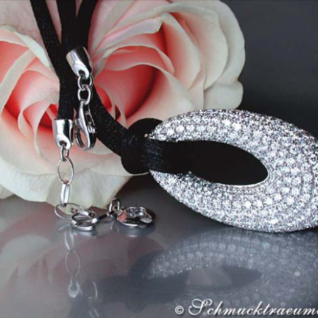 Opulent Diamond Donut Pendant on a Satin Cord