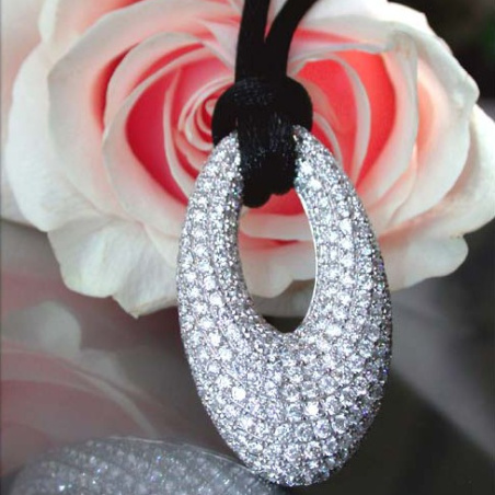 Opulent Diamond Donut Pendant on a Satin Cord