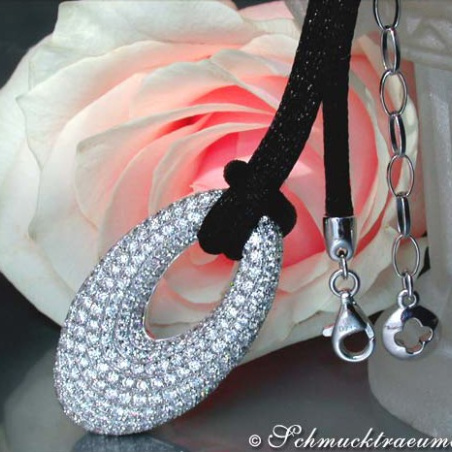 Opulent Diamond Donut Pendant on a Satin Cord