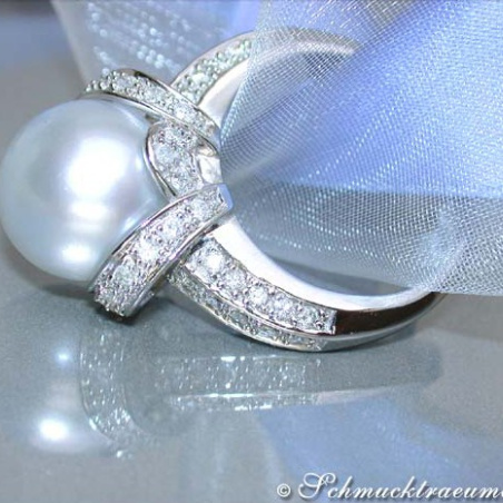 Südseeperle Ring mit Brillanten in Weißgold