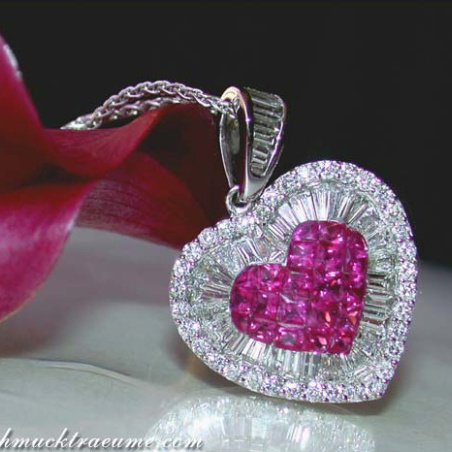 Unique Ruby Heart Pendant with Diamonds