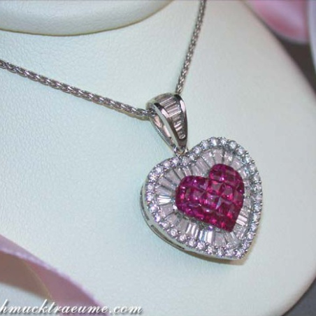 Unique Ruby Heart Pendant with Diamonds