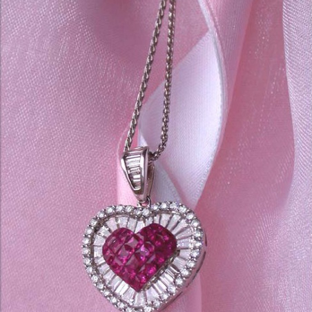 Unique Ruby Heart Pendant with Diamonds