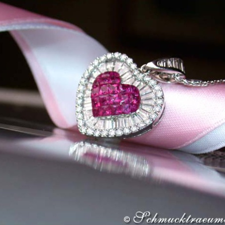 Unique Ruby Heart Pendant with Diamonds