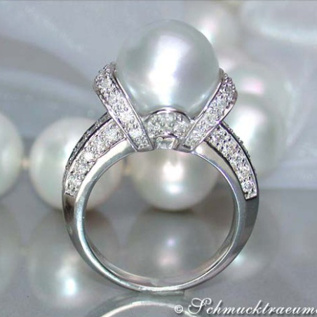 Südseeperle Ring mit Brillanten in Weißgold