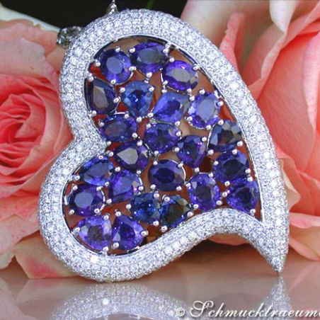 Luxurious Ceylon Sapphire Heart Pendant with Diamonds
