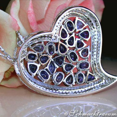 Luxurious Ceylon Sapphire Heart Pendant with Diamonds
