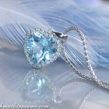 Delicate Aquamarine Heart Pendant with Diamonds