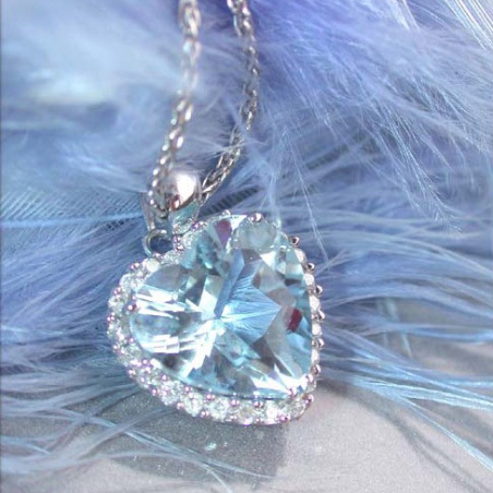 Delicate Aquamarine Heart Pendant with Diamonds