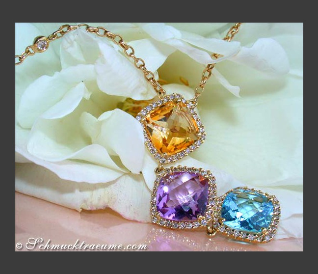 Stunning Multicolor Gemstone Necklace with Diamonds Stunning Multicolor Gemstone Necklace with Diamonds