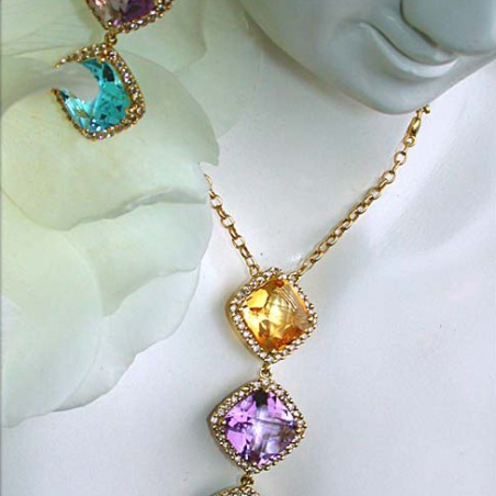 Stunning Multicolor Gemstone Necklace with Diamonds