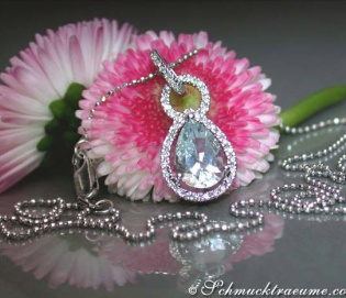 Delicate Aquamarine Teardrop Pendant with Diamonds