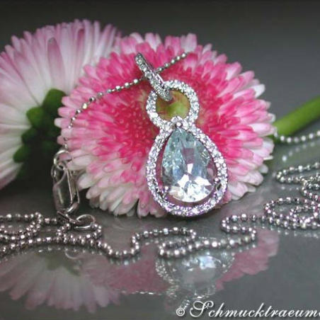 Delicate Aquamarine Teardrop Pendant with Diamonds