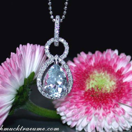 Delicate Aquamarine Teardrop Pendant with Diamonds