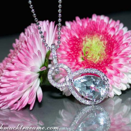 Delicate Aquamarine Teardrop Pendant with Diamonds