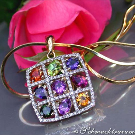 Multicolor Edelstein Anhänger mit Brillanten