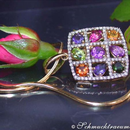 Multicolor Edelstein Anhänger mit Brillanten