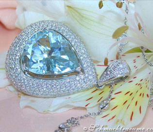 Huge Aquamarine Pear Pendant with Diamonds