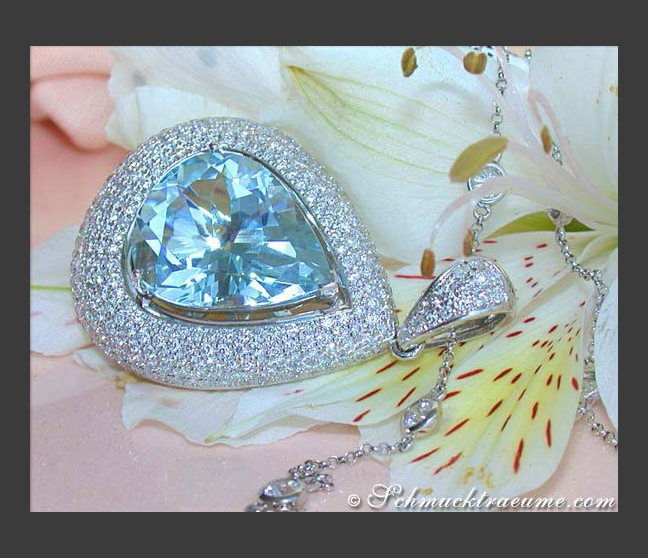 Huge Aquamarine Pear Pendant with Diamonds Huge Aquamarine Pear Pendant with Diamonds