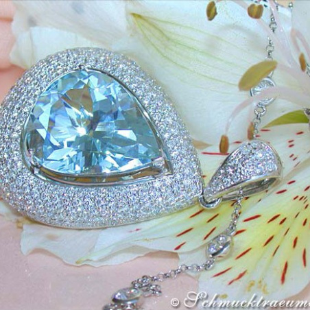 Huge Aquamarine Pear Pendant with Diamonds
