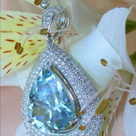 Huge Aquamarine Pear Pendant with Diamonds