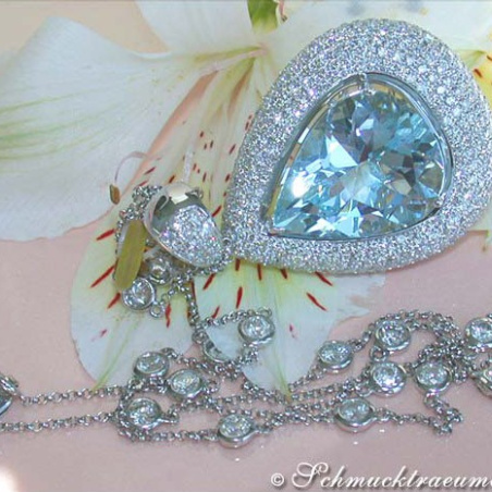 Huge Aquamarine Pear Pendant with Diamonds