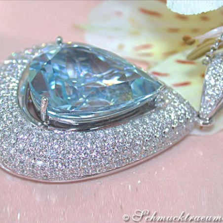 Huge Aquamarine Pear Pendant with Diamonds