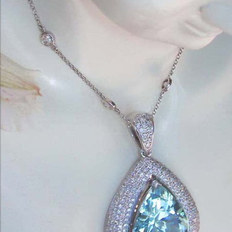 Huge Aquamarine Pear Pendant with Diamonds