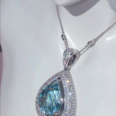 Huge Aquamarine Pear Pendant with Diamonds
