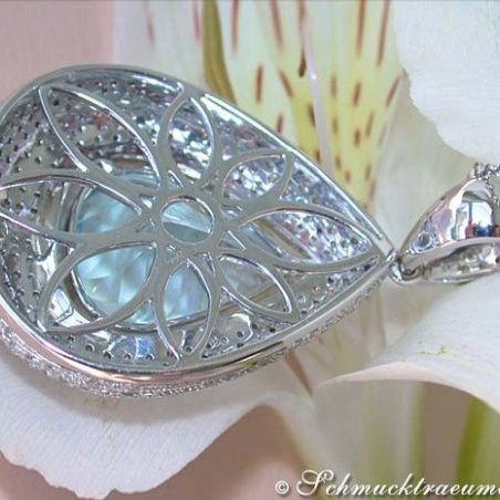 Huge Aquamarine Pear Pendant with Diamonds