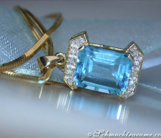 Pretty Blue Topaz Diamond Pendant