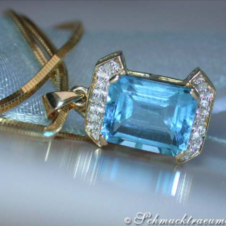 Pretty Blue Topaz Diamond Pendant