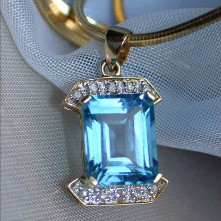 Pretty Blue Topaz Diamond Pendant