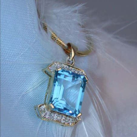 Pretty Blue Topaz Diamond Pendant
