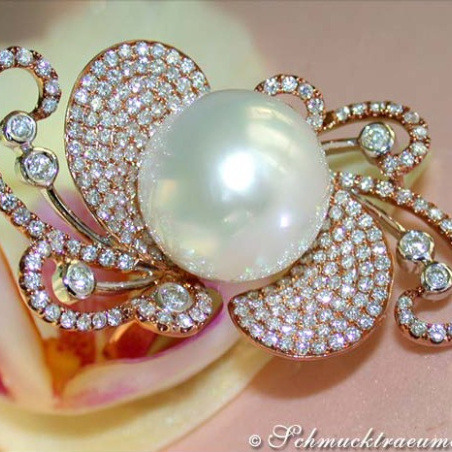 Fantastic Southsea Pearl Ring with Diamonds