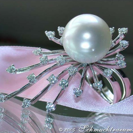 Südseeperle Ring mit Brillanten 14 mm makellos