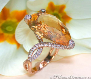 Glamorous Citrine Pear Ring with Diamonds