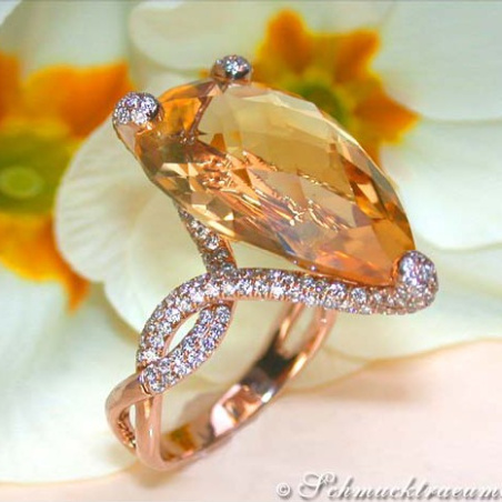 Glamorous Citrine Pear Ring with Diamonds