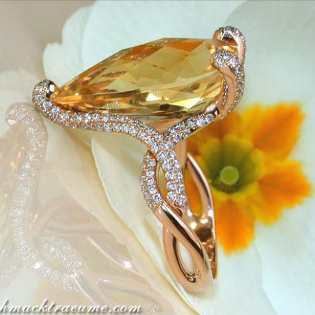 Glamorous Citrine Pear Ring with Diamonds