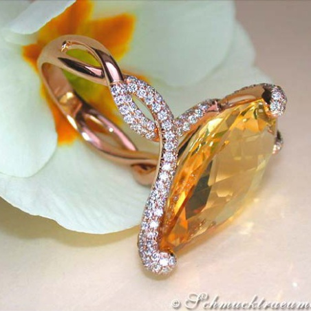 Glamorous Citrine Pear Ring with Diamonds