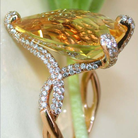 Glamorous Citrine Pear Ring with Diamonds