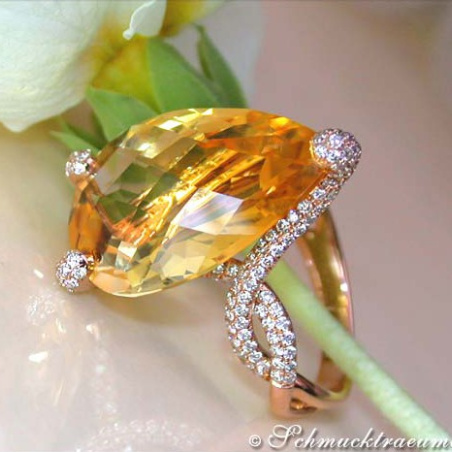 Glamorous Citrine Pear Ring with Diamonds