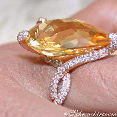 Glamorous Citrine Pear Ring with Diamonds