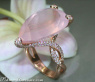 Exquisite Rose Quartz Pear Ring With Diamonds