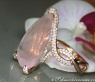 Exquisite Rose Quartz Pear Ring With Diamonds