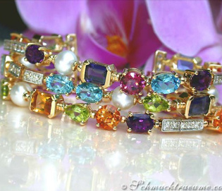 Exquisite Multicolor Diamond Pearl Bracelet