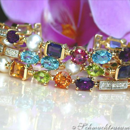 Exquisite Multicolor Diamond Pearl Bracelet