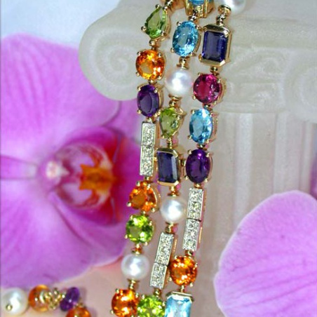 Exquisite Multicolor Diamond Pearl Bracelet